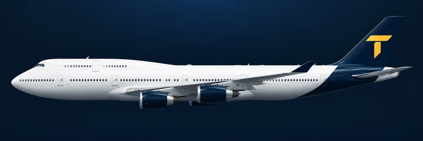 A four-engine widebody airliner